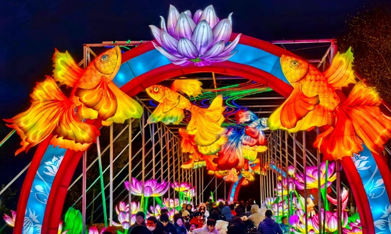 Tourists visit a Spring Festival lantern fair in Nantong, east China's Jiangsu Province, Jan. 27, 2025. China is alive with vibrant celebrations with the Spring Festival just around the corner. (Photo by Xu Congjun/Xinhua)