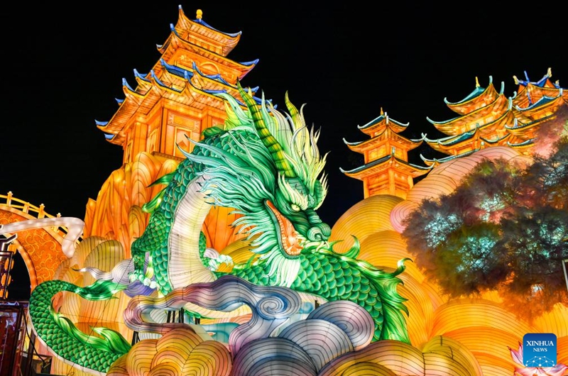 Light installations are pictured at the 31st Zigong International Dinosaur Lantern Show in Zigong, southwest China's Sichuan Province, Jan. 17, 2025. The national-level intangible cultural heritage project Zigong lantern show boasts a long history, as it can be traced back to the Tang (618-907) and Song (960-1279) dynasties. In 1964, Zigong held the first lantern show celebrating the Spring Festival. So far, making colorful lanterns has become a popular industry here, with Zigong lanterns having been displayed in more than 80 countries and regions. Making a Zigong lantern involves many craftsmen, including art designers, bench workers, mechanics, electricians and paperhanging workers. The complete process can hardly be found in other places in China. Photo: Xinhua