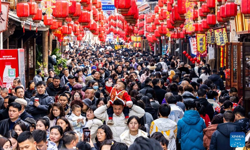 Tourists visit a cultural tourism area in Anshun City, southwest China's Guizhou Province, Jan. 29, 2025. Various events were held across China on Wednesday to celebrate the Spring Festival. Photo: Xinhua