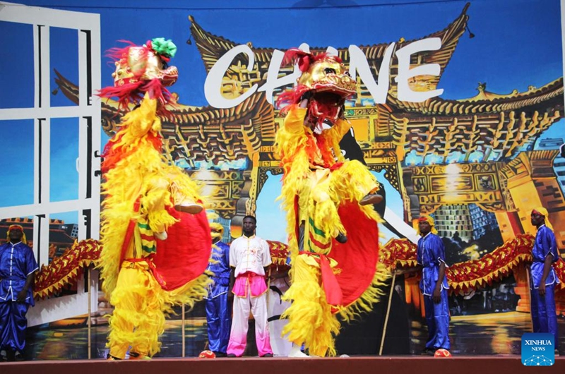 Performers present a lion dance during a Spring Festival gala at the Chinese Cultural Center in Cotonou, Benin, Jan. 25, 2025. The 2025 Happy Chinese New Year celebrations kicked off here recently, which will last till Feb. 12. Photo: Xinhua