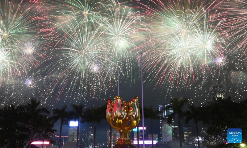 Fireworks illuminate the sky over Victoria Harbour in celebration of the Spring Festival in Hong Kong, south China, Jan. 30, 2025. Photo: Xinhua