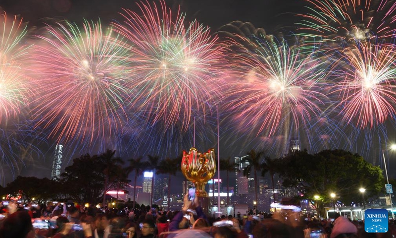 Fireworks set off to celebrate Spring Festival in Hong Kong