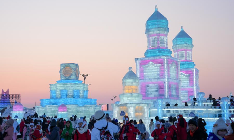 People visit the Harbin Ice-Snow World in Harbin, northeast China's Heilongjiang Province, Jan. 23, 2025. Photo: Xinhua