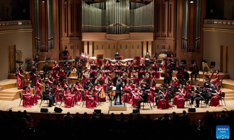 Artists of China Conservatory of Music stage a performance in Brussels, Belgium, Jan. 29, 2025. A concert celebrating the Spring Festival was held at Bozar Art Center in Brussels on Wednesday. Photo: Xinhua