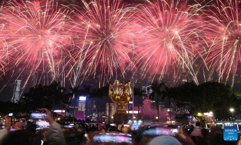 Fireworks illuminate the sky over Victoria Harbour in celebration of the Spring Festival in Hong Kong, south China, Jan. 30, 2025. Photo: Xinhua