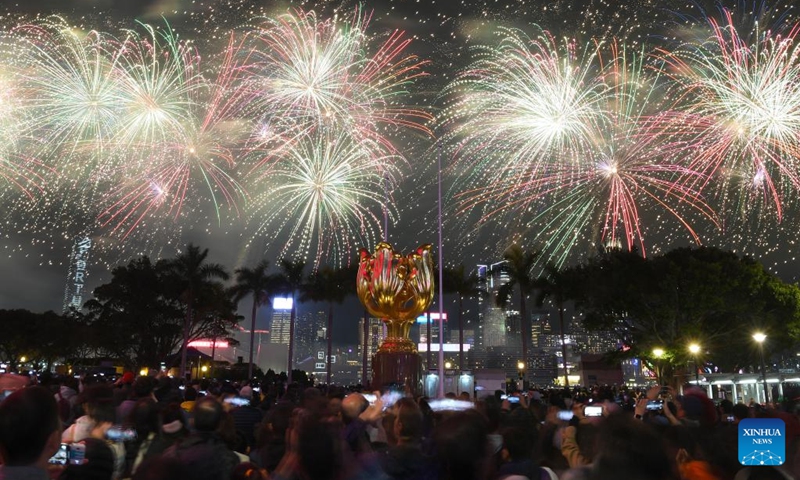 Fireworks illuminate the sky over Victoria Harbour in celebration of the Spring Festival in Hong Kong, south China, Jan. 30, 2025. Photo: Xinhua