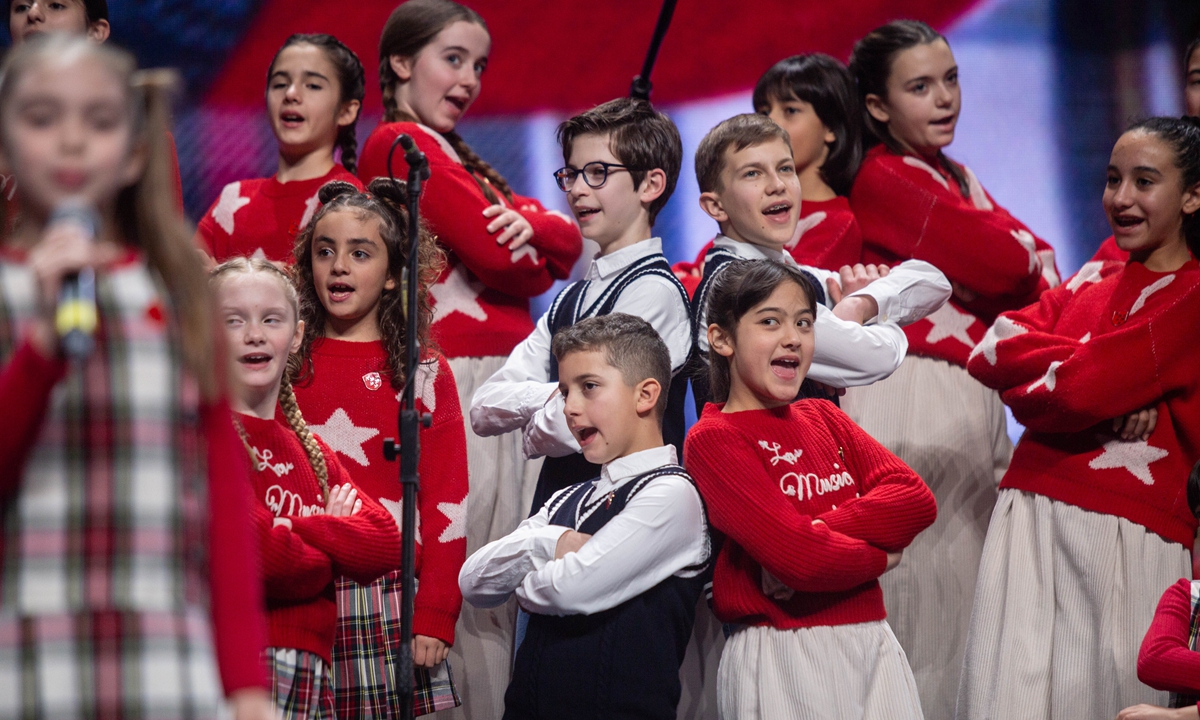 Children of Little Choir of Antoniano from Bologna, Italy perform at their New Year's concert in Shanghai on January 1, 2025. Photo: Shan Jie/GT