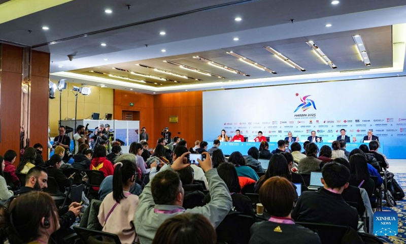 This photo taken on Feb. 6, 2025 shows a media briefing held by the Olympic Council of Asia (OCA) and Harbin Asian Winter Games Organizing Committee (HAWGOC) in Harbin, northeast China's Heilongjiang Province. Photo: Xinhua