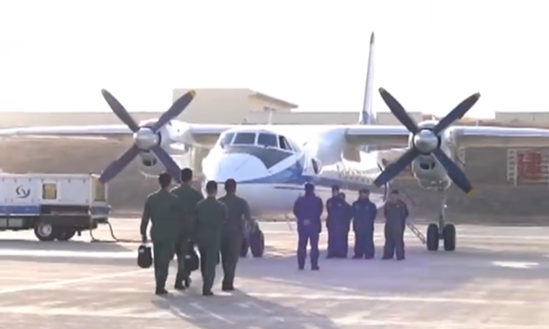 An undisclosed base affiliated with the Chinese People's Liberation Army Naval Aviation University uses a land-based aircraft to explore training methods for carrier-based special mission aircraft in early 2025. Photo: Screenshot from China Central Television