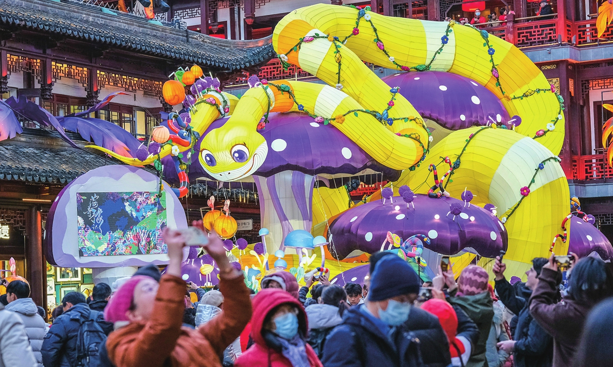 Celebrants explore Shanghai's Yuyuan Lantern Fair, on January 27, 2025. Photo: VCG