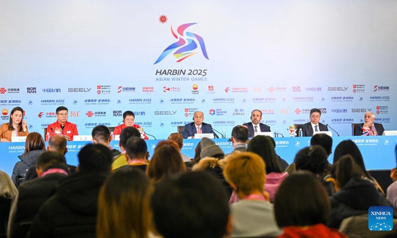 This photo taken on Feb. 6, 2025 shows a media briefing held by the Olympic Council of Asia (OCA) and Harbin Asian Winter Games Organizing Committee (HAWGOC) in Harbin, northeast China's Heilongjiang Province. Photo: Xinhua