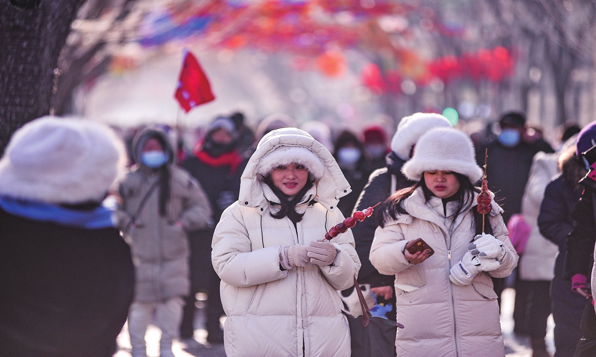 Tourists flock to Central Street in Harbin, capital city of Northeast China's Heilongjiang Province, on February 1, 2025. Photo: VCG