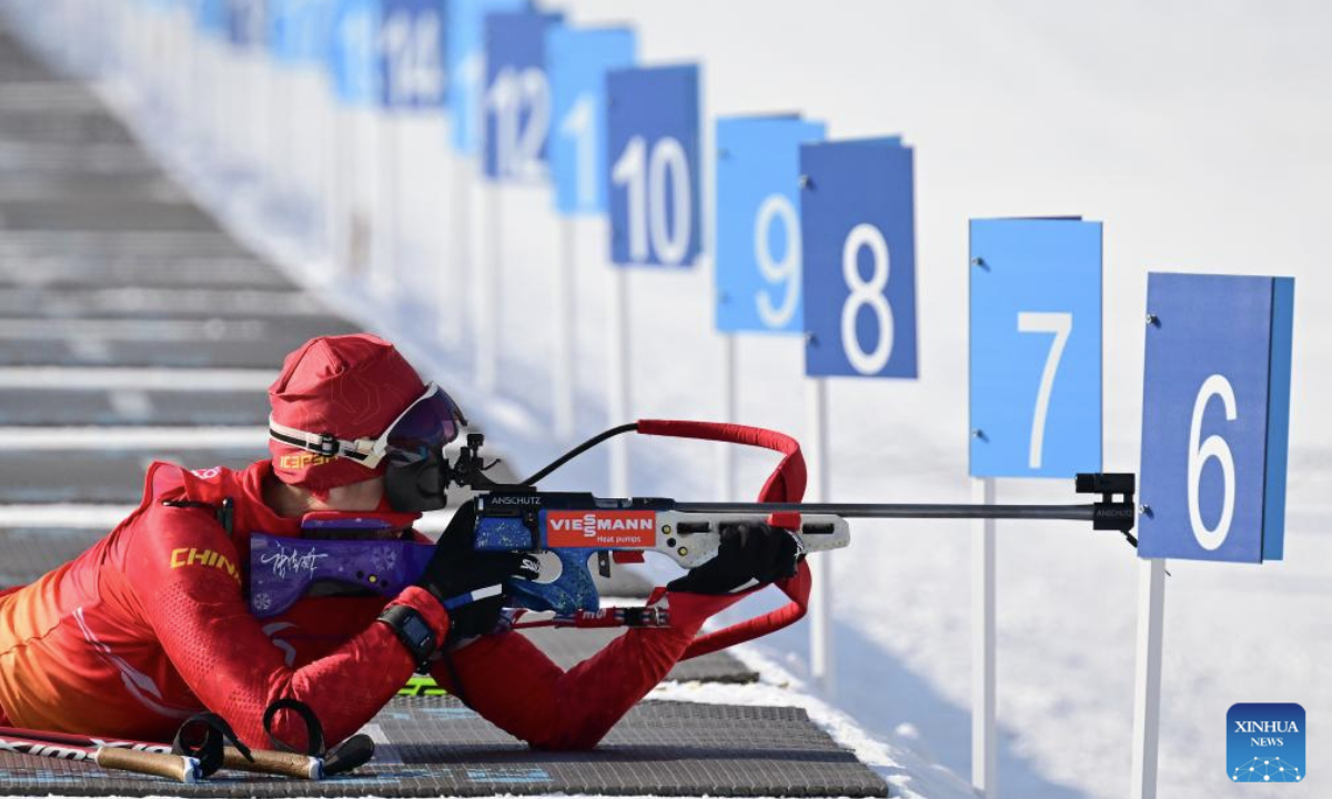 Tang Jialin of China competes during the Biathlon women's 7.5km sprint match at the 9th Asian Winter Games in Yabuli, northeast China's Heilongjiang Province, Feb. 11, 2025 (Xinhua/Zhang Long)