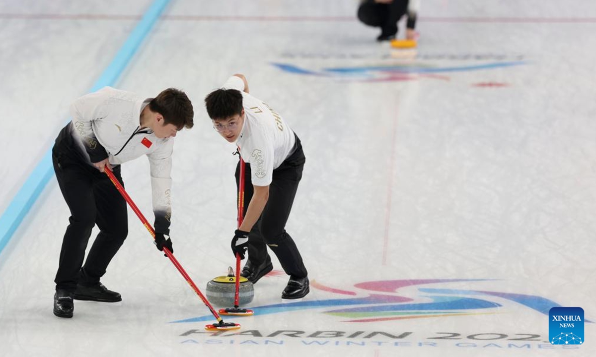 Highlights of curling event at Asian Winter Games