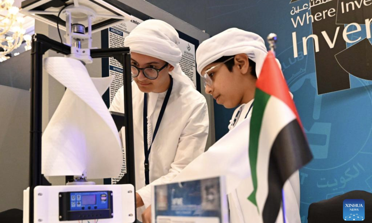 Inventors from the United Arab Emirates (UAE) are pictured during the 15th International Invention Fair in the Middle East (IIFME) in Kuwait City, Kuwait, Feb. 16, 2025.

The 15th IIFME is held here on Feb. 16-19. (Photo by Asad/Xinhua)