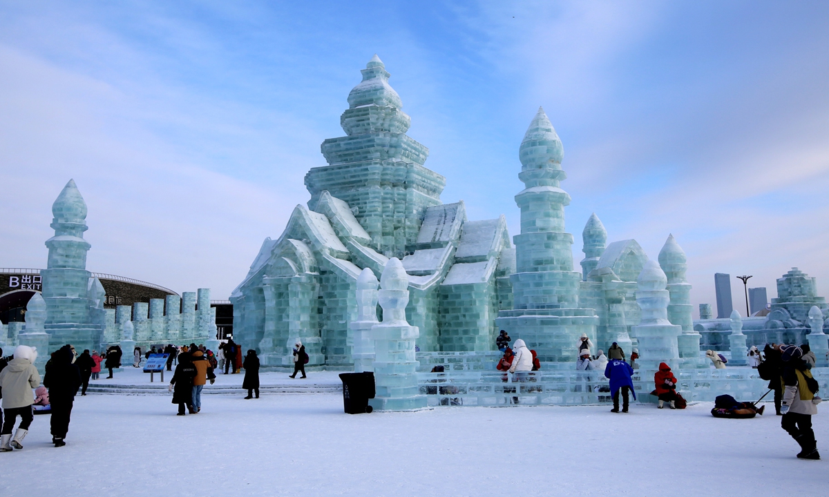 Tourists visit the Harbin Ice and Snow World on January 29, 2025. Photo: VCG