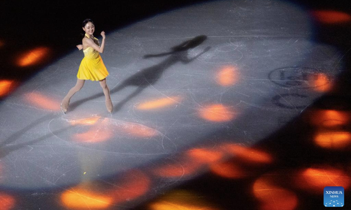 Kim Chaeyeon of South Korea performs during the Exhibition Gala at the 2025 ISU Four Continents Figure Skating Championships at Mokdong Ice Rink in Seoul, South Korea, Feb. 23, 2025. (Photo by Jun Hyosang/Xinhua)