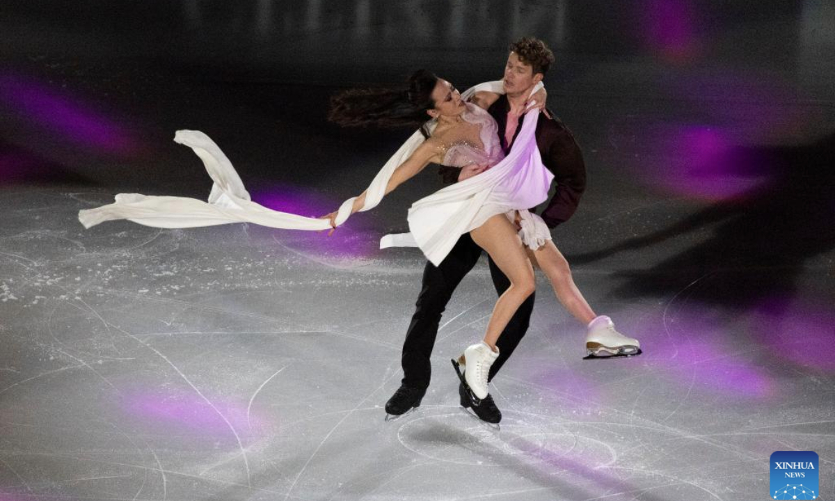 Madison Chock (L)/Evan Bates of the United States perform during the Exhibition Gala at the 2025 ISU Four Continents Figure Skating Championships at Mokdong Ice Rink in Seoul, South Korea, Feb. 23, 2025. (Photo by Jun Hyosang/Xinhua)