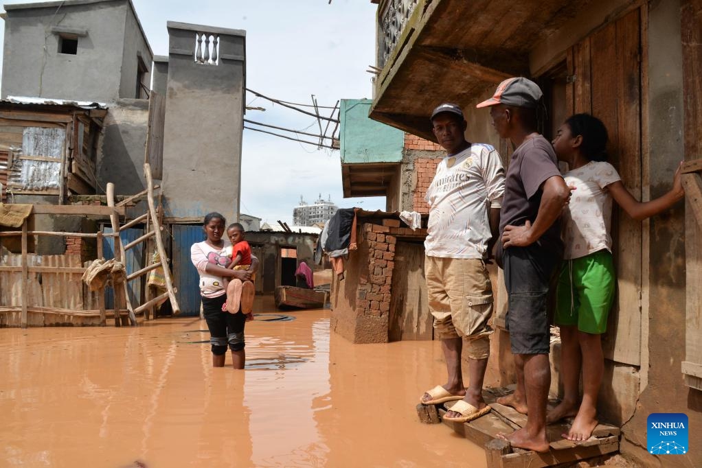 A flooded road is pictured in Antananarivo, Madagascar, Feb. 20, 2025. The death toll from the heavy rains that have hit Madagascar since Feb. 14 rose to 11, according to the latest report from the National Office for Risk and Disaster Management (BNGRC) released on Thursday. (Photo: Xinhua)