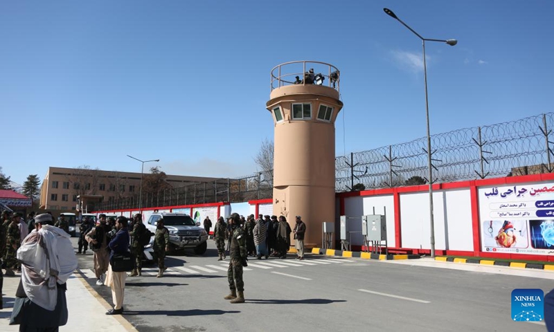 People visit a hospital turned from an ex-U.S. military base in Kabul, Afghanistan, on Feb. 20, 2025. The Afghan interim government's National Defense Ministry has turned a former key U.S. military base known as NKC (New Kabul Compound) into a hospital to provide medical treatment for those crippled by the U.S.-led forces during 20 years of military occupation of Afghanistan. (Photo: Xinhua)