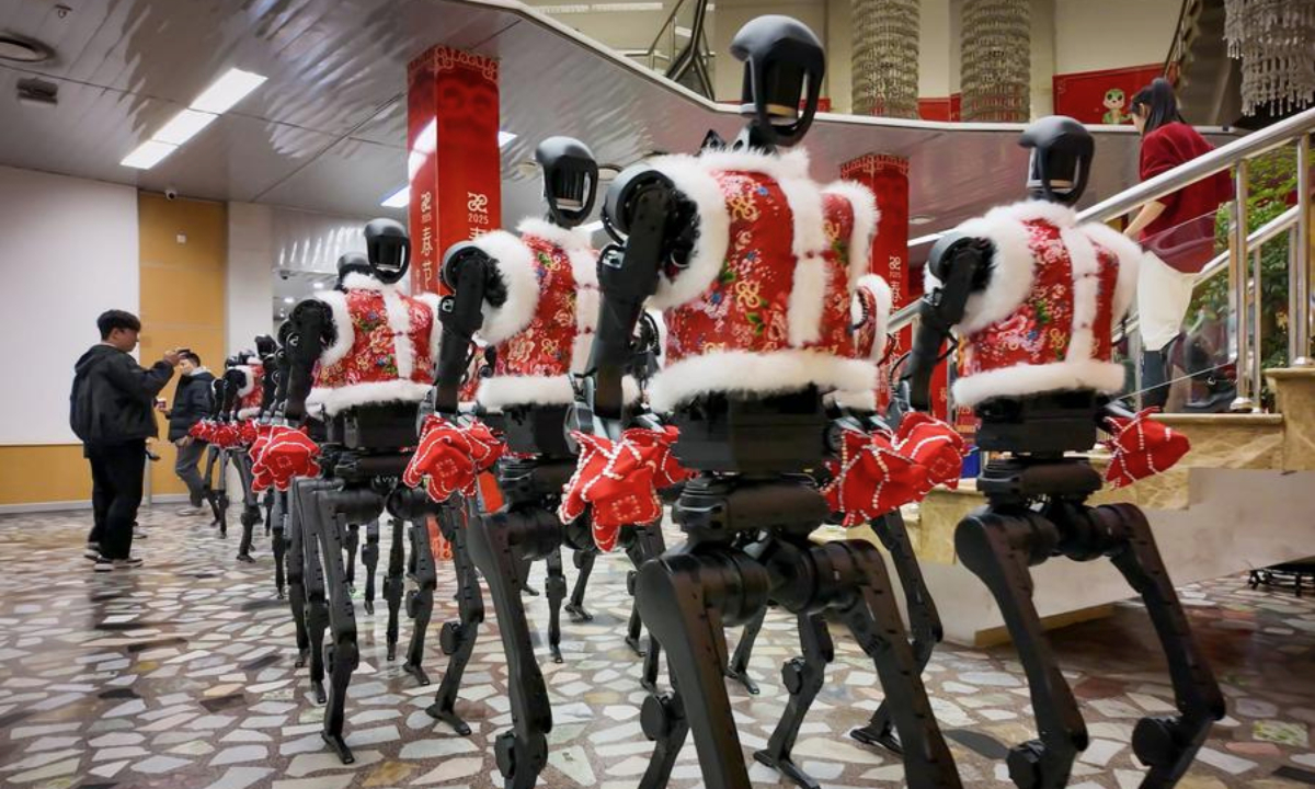 Humanoid robots from Chinese company Unitree Robotics are seen at the backstage of China Central Television (CCTV) Spring Festival Gala in Beijing, capital of China, Jan. 28, 2025. (Xinhua)