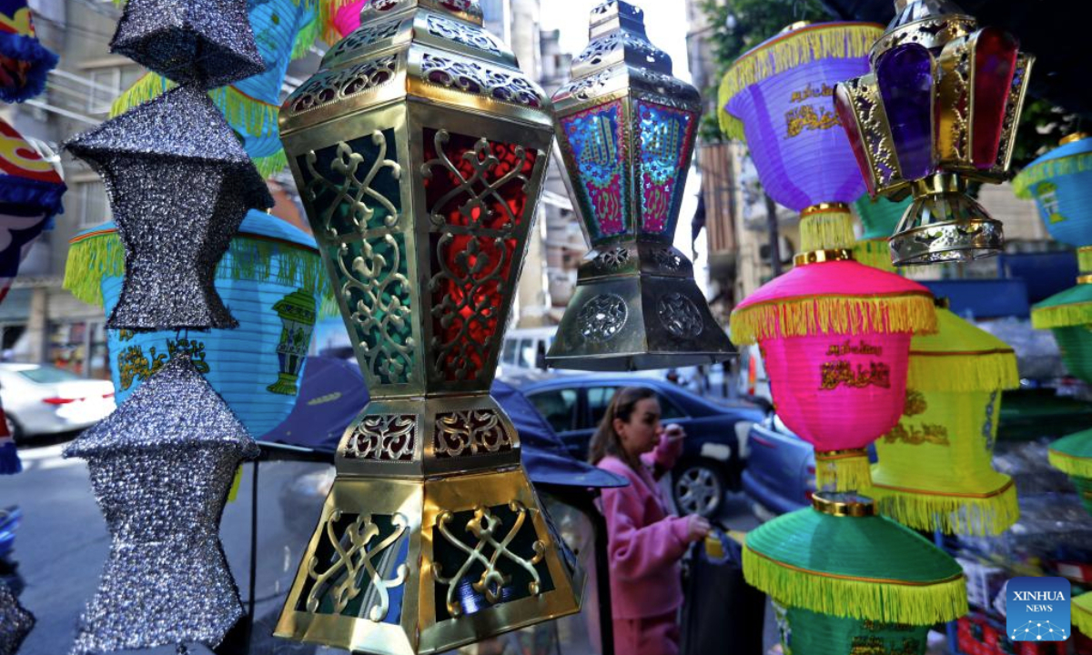 This photo shows decorations for the holy month of Ramadan on display in Beirut, Lebanon, on Feb. 25, 2025. (Xinhua/Bilal Jawich)