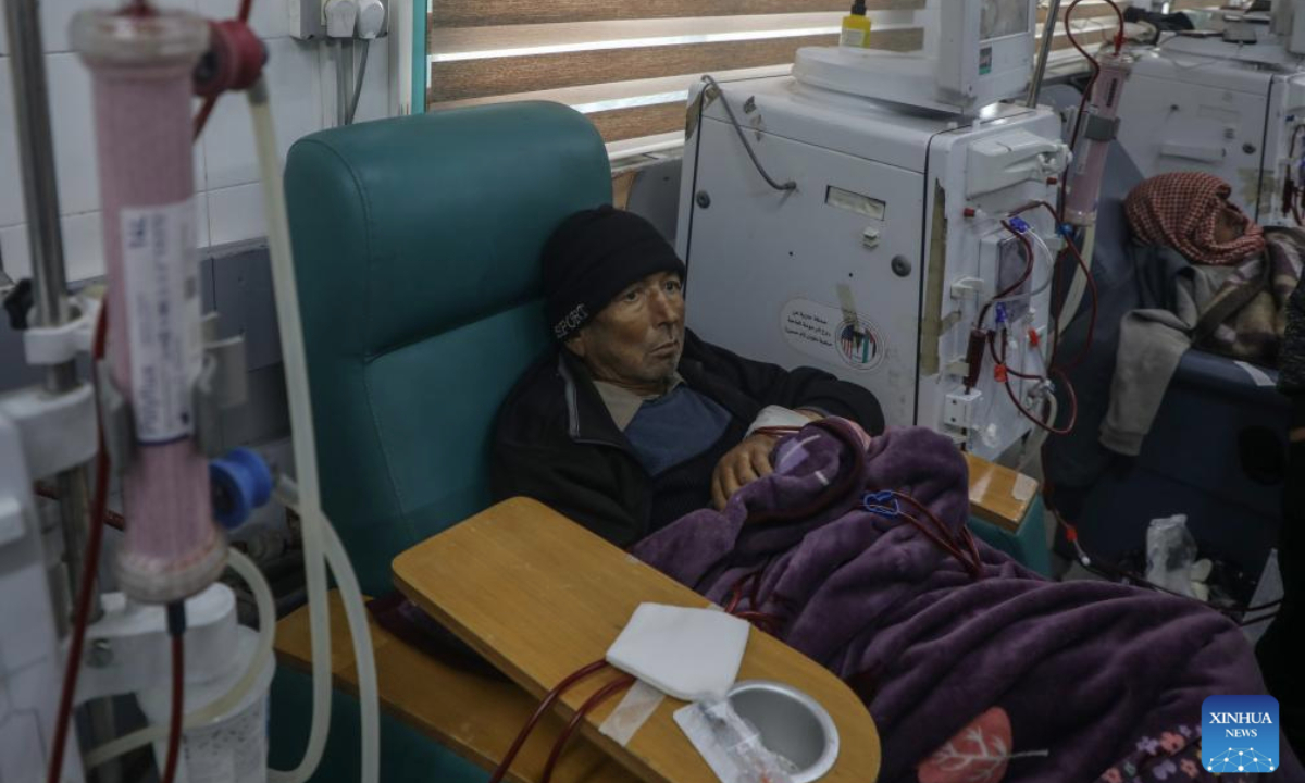 Palestinian patients receive treatment at the dialysis department of the Al-Shifa Hospital in Gaza City, on Feb. 24, 2025. According to Palestinian medical officials, recently some parts of Al-Shifa Hospital have been restored to receive patients, but it hasn't met the urgent need of the local population, especially with the return of displaced Palestinians. (Photo by Rizek Abdeljawad/Xinhua)