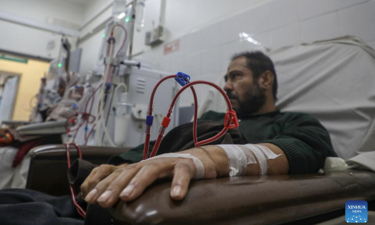 A Palestinian patient receives treatment at the dialysis department of the Al-Shifa Hospital in Gaza City, on Feb. 24, 2025. According to Palestinian medical officials, recently some parts of Al-Shifa Hospital have been restored to receive patients, but it hasn't met the urgent need of the local population, especially with the return of displaced Palestinians. (Photo by Rizek Abdeljawad/Xinhua)