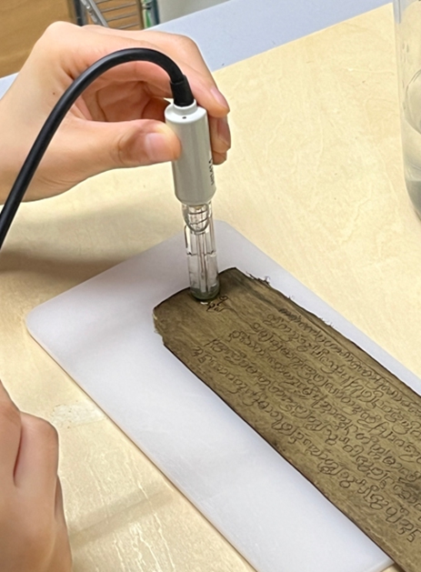 An expert works on the restoration of an ancient palm-leaf manuscript at Fudan University Library. Photo: Courtesy of Fudan University Library