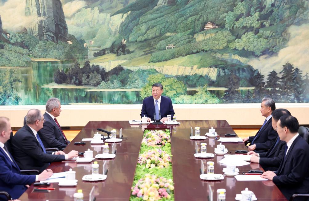 Chinese President Xi Jinping meets with Sergei Shoigu, secretary of the Russian Federation Security Council, at the Great Hall of the People in Beijing, capital of China, Feb. 28, 2025. (Xinhua/Ding Haitao)