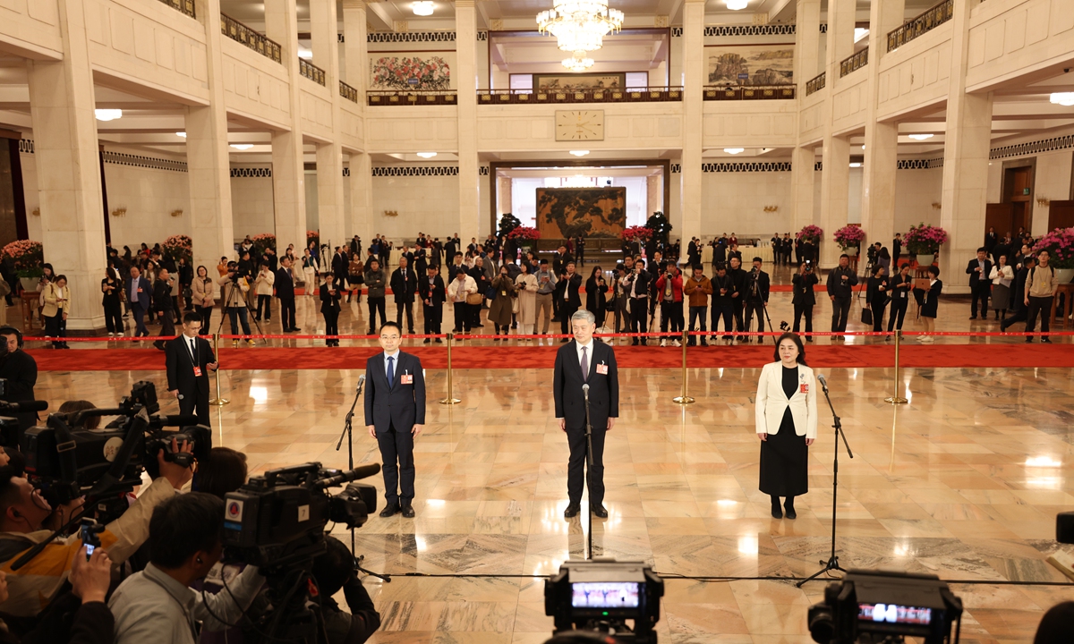 Members of the 14th National Committee of the Chinese People’s Political Consultative Conference (CPPCC)attend a group interview ahead of the opening meeting of the third session of the 14th CPPCC National Committee at the Great Hall of the People in Beijing,<strong><a href=