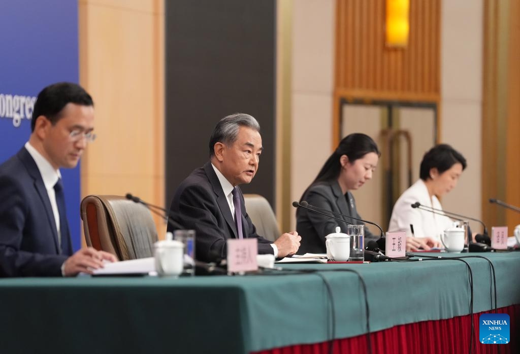 The Chinese Foreign Minister Wang Yi, also a member of the political office of the Communist Party of the Chinese Central Committee, takes on a press conference on Chinese foreign policy and external relationships on the edge of the third session of the 14th National People's Congress (NPC) in Beijing, capital China, March 7, 2025.