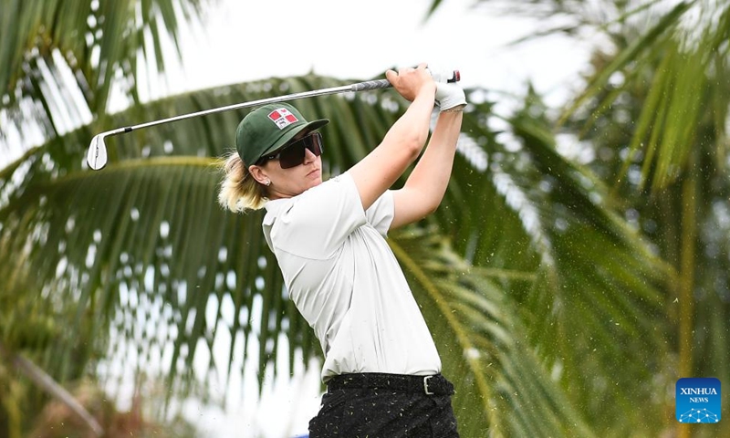 Gigi Stoll of the United States plays a shot during the third round of the Blue Bay LPGA golf tournament in Lingshui, south China's Hainan Province, March 8, 2025. Photo: Xinhua