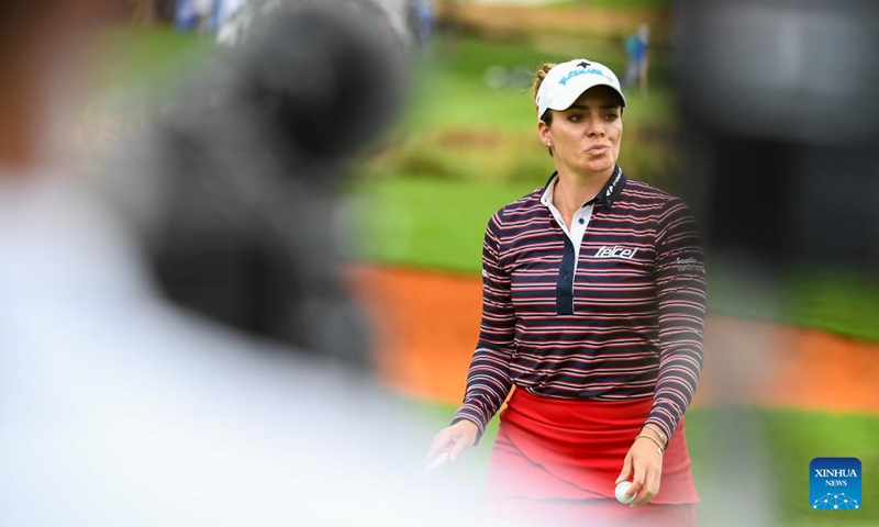 Gaby Lopez of Mexico reacts during the third round of the Blue Bay LPGA golf tournament in Lingshui, south China's Hainan Province, March 8, 2025. Photo: Xinhua