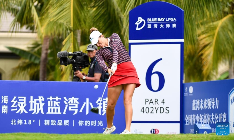 Gaby Lopez of Mexico plays a shot during the third round of the Blue Bay LPGA golf tournament in Lingshui, south China's Hainan Province, March 8, 2025. Photo: Xinhua